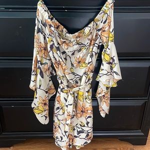 Off the shoulder dress - flare sleeve - waist cinch - removable belt